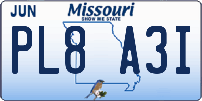 MO license plate PL8A3I