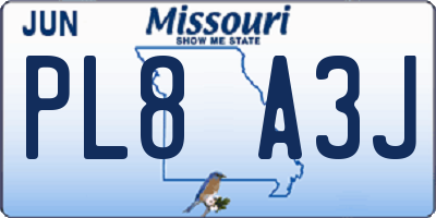 MO license plate PL8A3J