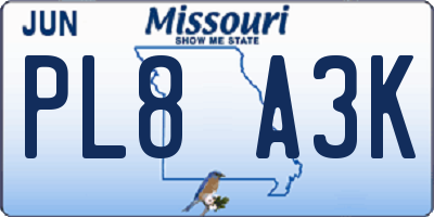 MO license plate PL8A3K