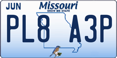 MO license plate PL8A3P