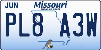 MO license plate PL8A3W