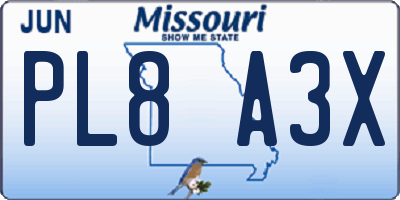 MO license plate PL8A3X