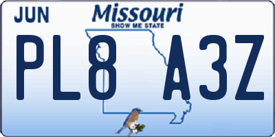 MO license plate PL8A3Z