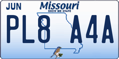 MO license plate PL8A4A