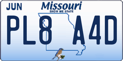 MO license plate PL8A4D