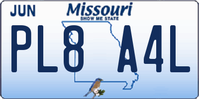 MO license plate PL8A4L