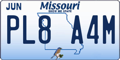 MO license plate PL8A4M