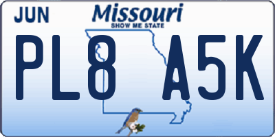 MO license plate PL8A5K
