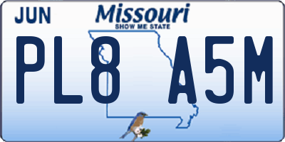MO license plate PL8A5M