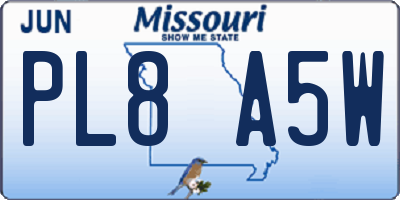 MO license plate PL8A5W