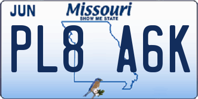 MO license plate PL8A6K