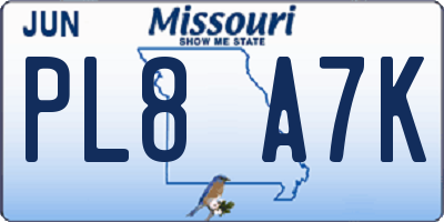 MO license plate PL8A7K