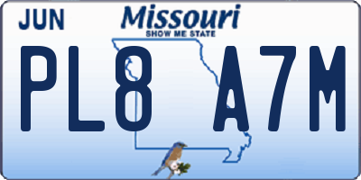 MO license plate PL8A7M
