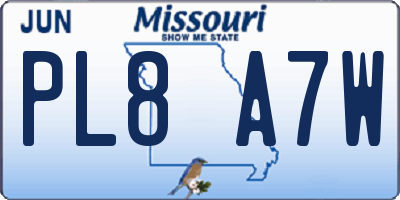 MO license plate PL8A7W