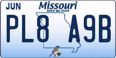 MO license plate PL8A9B