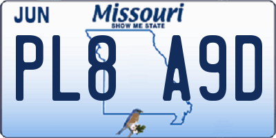 MO license plate PL8A9D