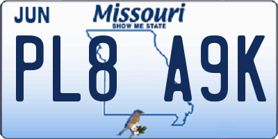 MO license plate PL8A9K