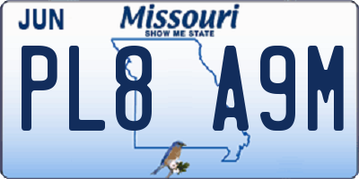 MO license plate PL8A9M