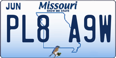 MO license plate PL8A9W