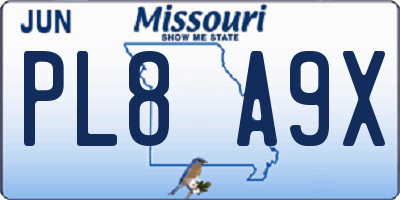 MO license plate PL8A9X