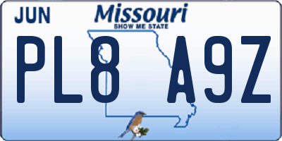 MO license plate PL8A9Z