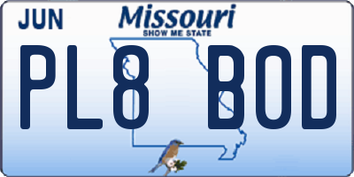 MO license plate PL8B0D
