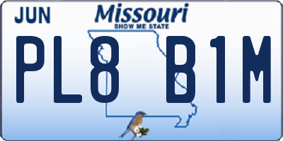 MO license plate PL8B1M
