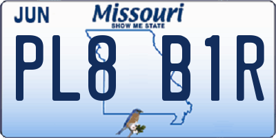 MO license plate PL8B1R