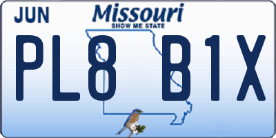 MO license plate PL8B1X
