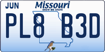 MO license plate PL8B3D