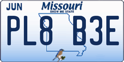 MO license plate PL8B3E