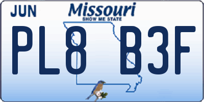 MO license plate PL8B3F