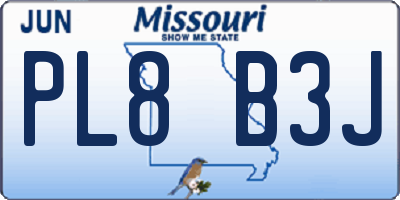 MO license plate PL8B3J