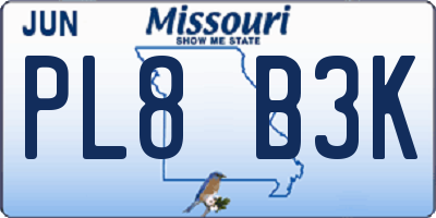 MO license plate PL8B3K