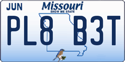 MO license plate PL8B3T