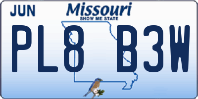 MO license plate PL8B3W