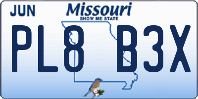 MO license plate PL8B3X