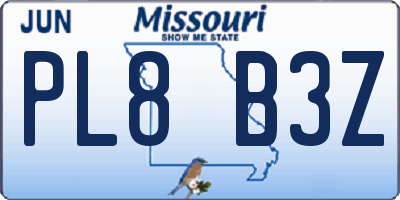 MO license plate PL8B3Z