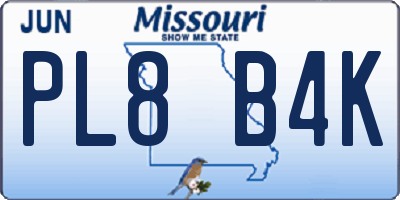 MO license plate PL8B4K