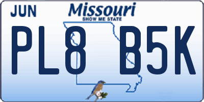 MO license plate PL8B5K