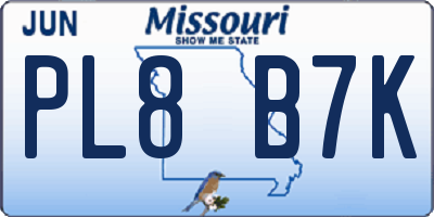 MO license plate PL8B7K