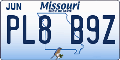 MO license plate PL8B9Z