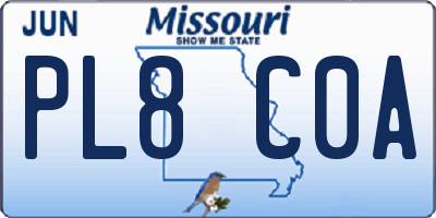 MO license plate PL8C0A