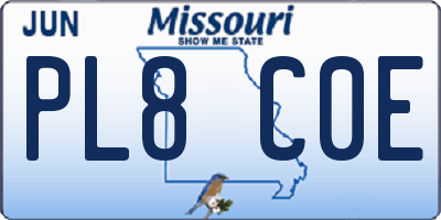 MO license plate PL8C0E