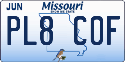 MO license plate PL8C0F
