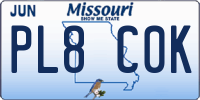 MO license plate PL8C0K