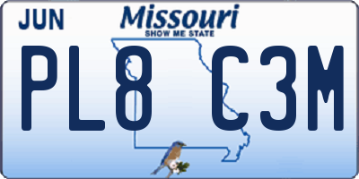 MO license plate PL8C3M