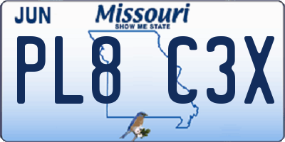 MO license plate PL8C3X