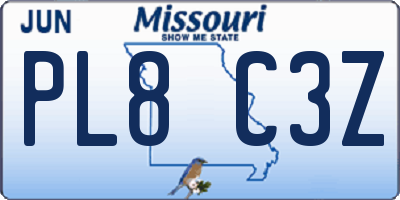 MO license plate PL8C3Z