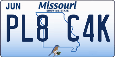 MO license plate PL8C4K